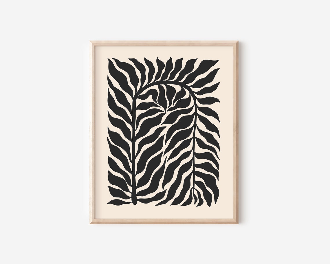 Black Leaves Botanical Pattern Minimalist Nature Wall Decor Poster