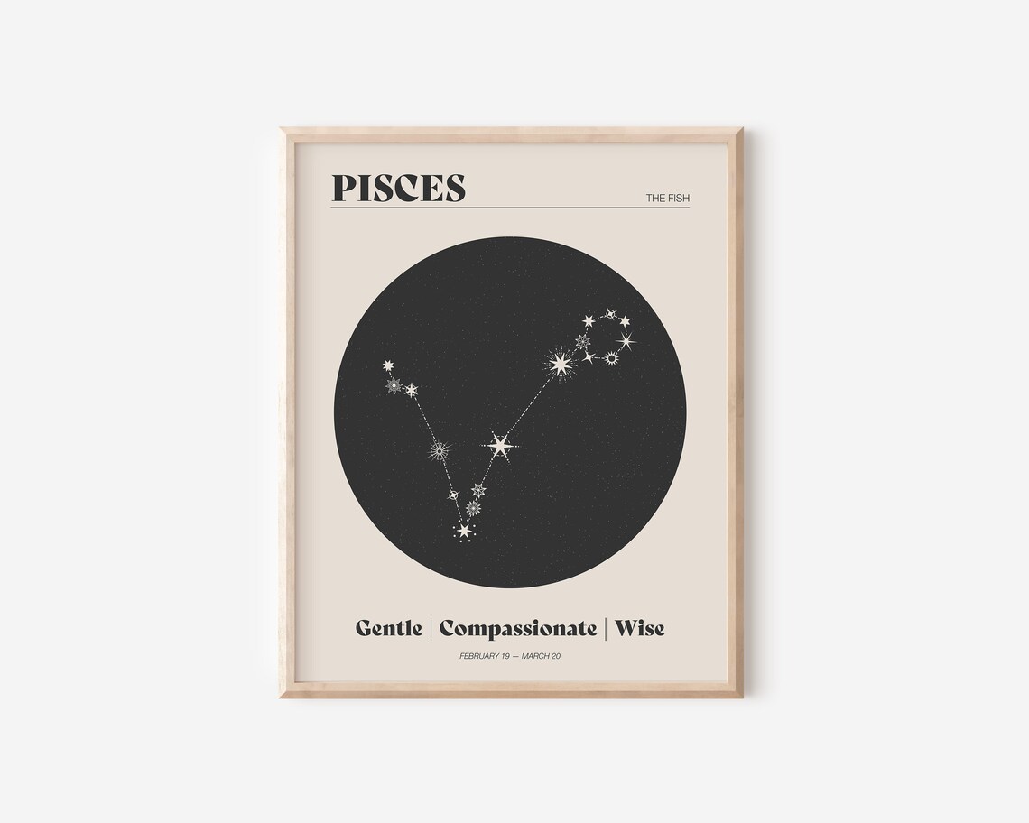 Pisces Star Constellation Art Print, Neutral Zodiac Decor