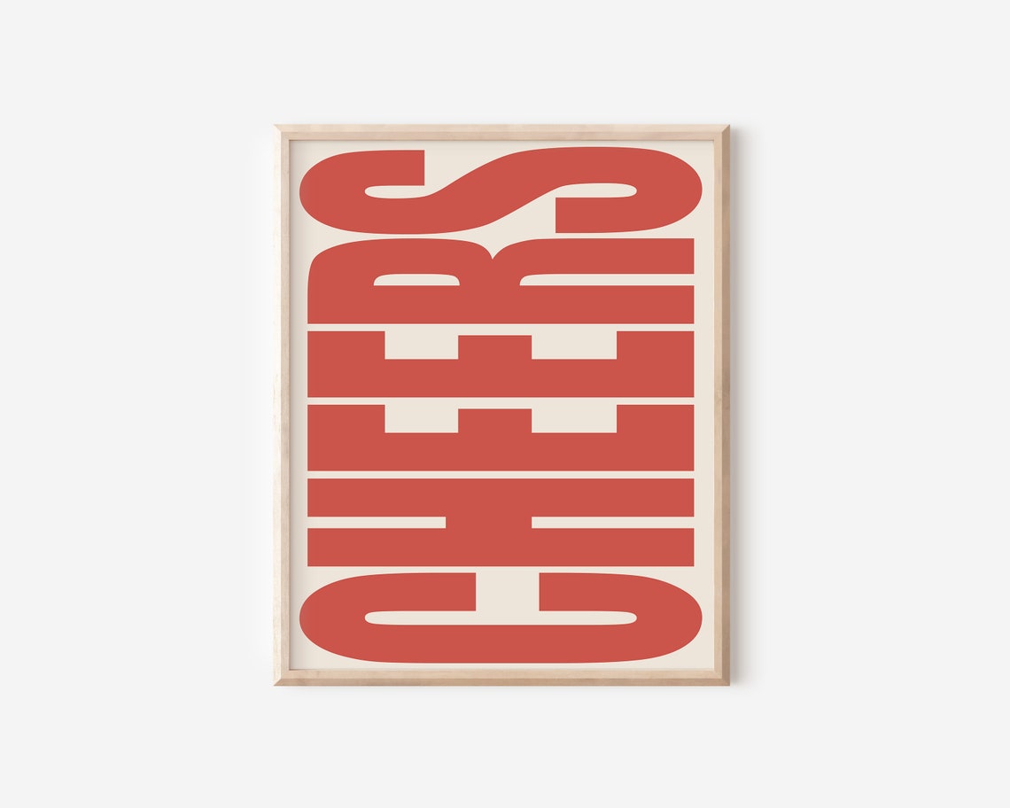Cheers Bold Red Stacked Lettering Trendy Typography Wall Art