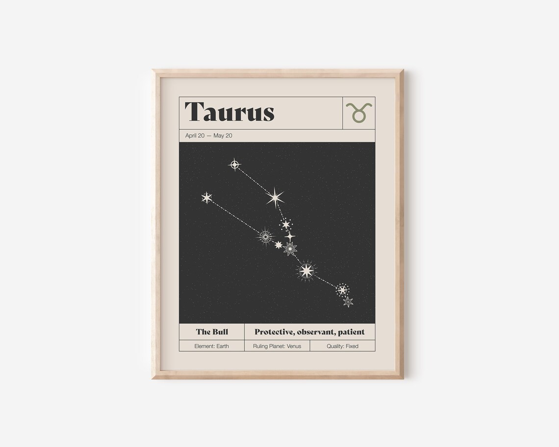 Taurus Star Constellation Art Print, Neutral Astrology