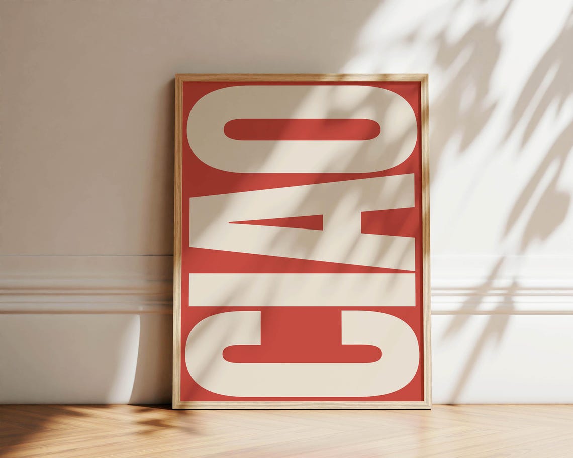 Salut Bold Cream on Red French Greeting Typography Wall Decor Poster