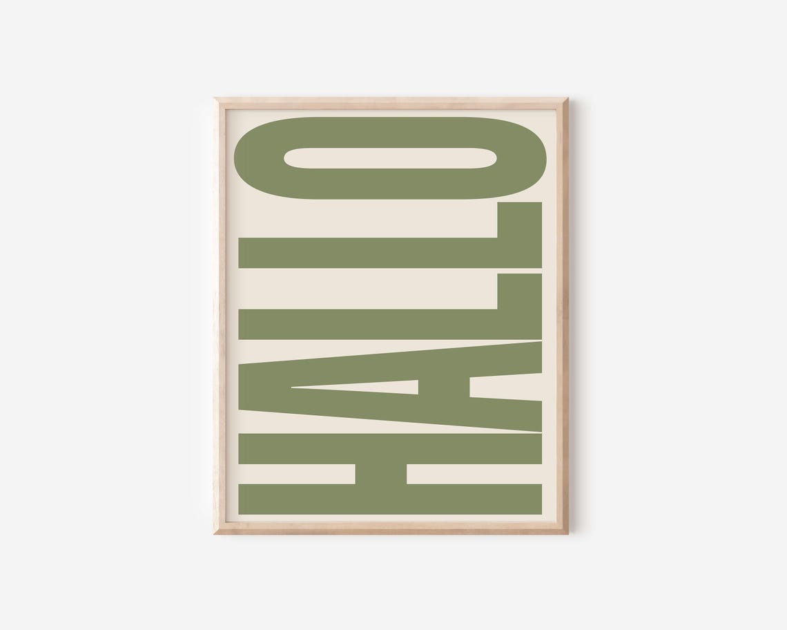 Hallo Bold Retro German Greeting Typography Sage Green Wall Poster - Image 2