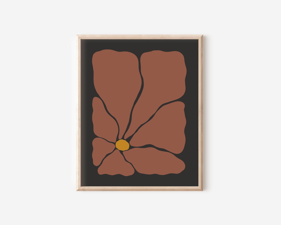 Retro Autumn Flower Illustration Large Copper Bloom Black Poster - Image 2