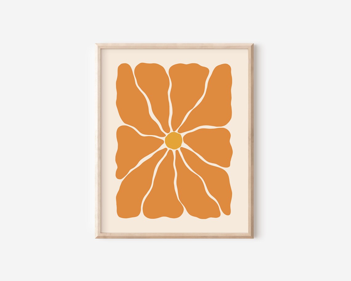 Burnt Orange Abstract Groovy Flower Golden Center Retro Botanical Poster