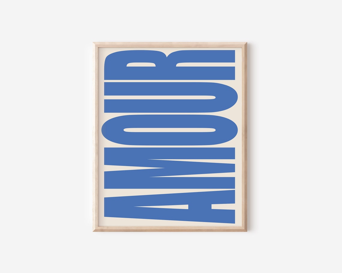 Bold Amour Blue French Typography Love Statement Retro Wall Art - Image 2