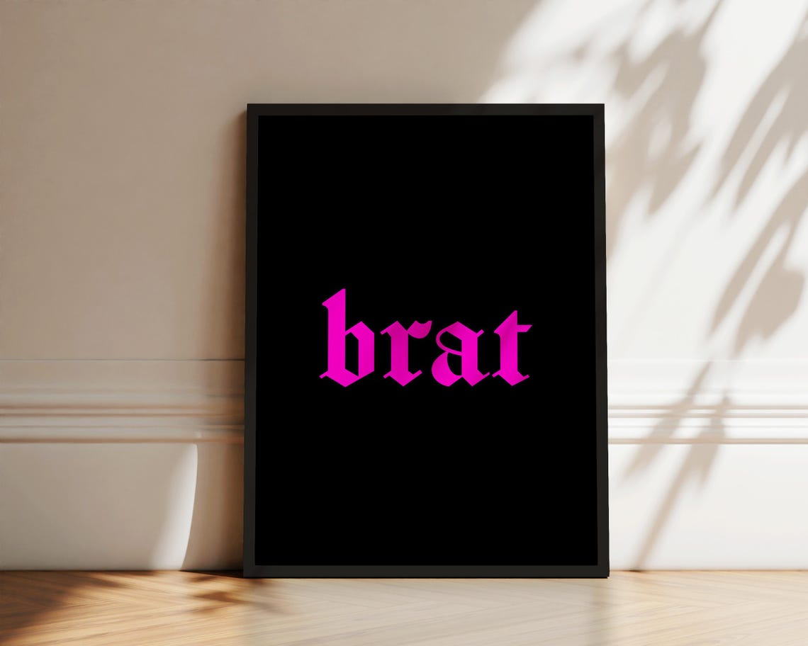 Brat Neon Hot Pink Blackletter Bold Trendy Typography Y2K Poster - Image 2
