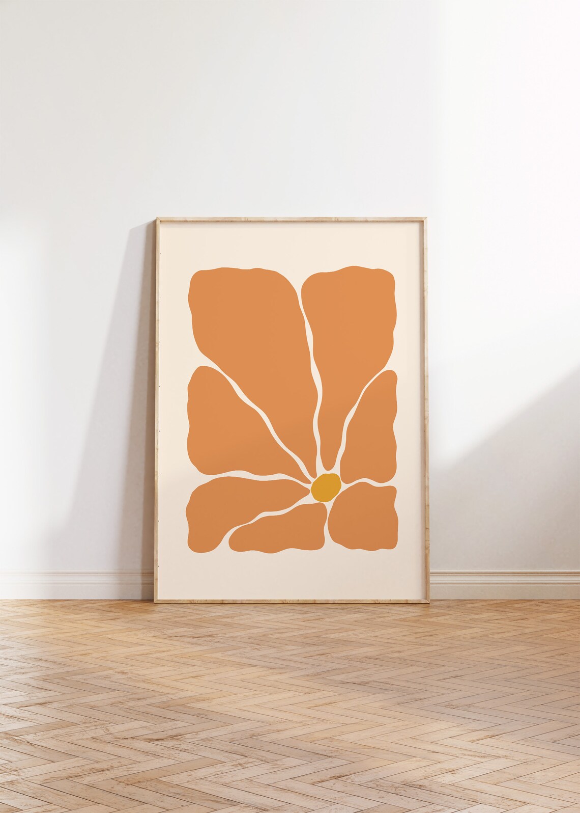 Abstract Burnt Orange Flower Yellow Center Modern Art Wall Decor Poster - Image 2
