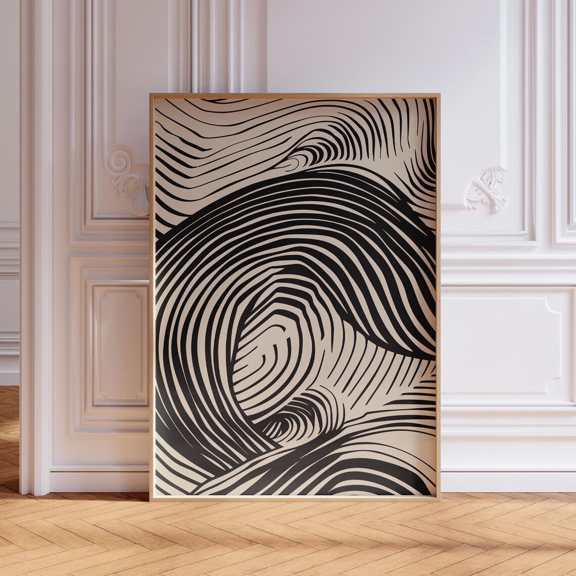Black and White Abstract Line Art Wave Swirl Decor Gift Poster