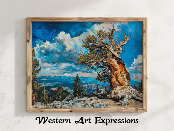 Landscape Oil Painting Bristlecone Pine Tree White Mountains Rustic Home Decor Wall Art