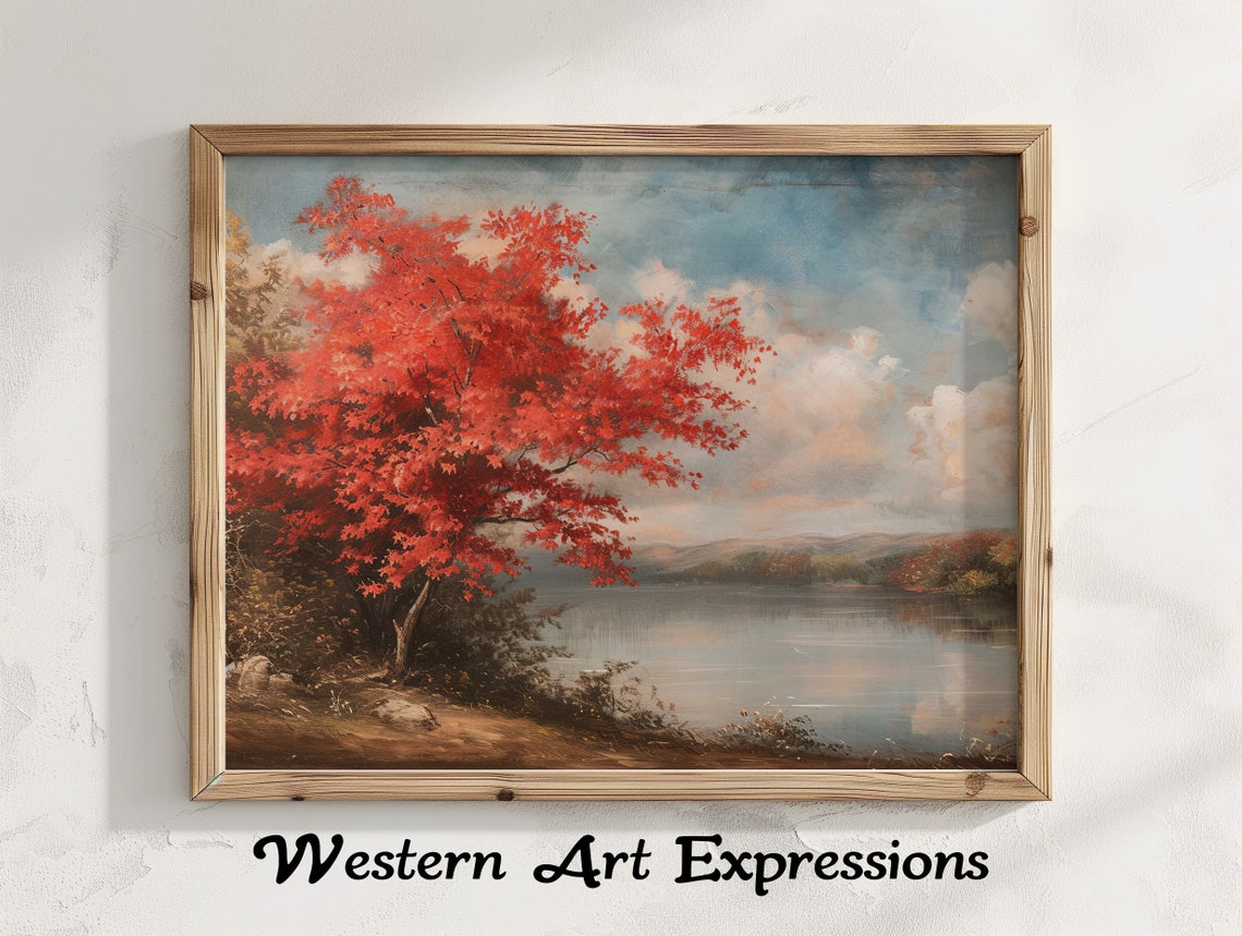 Red Maple Trees 19th Century Classic Autumn Landscape Poster