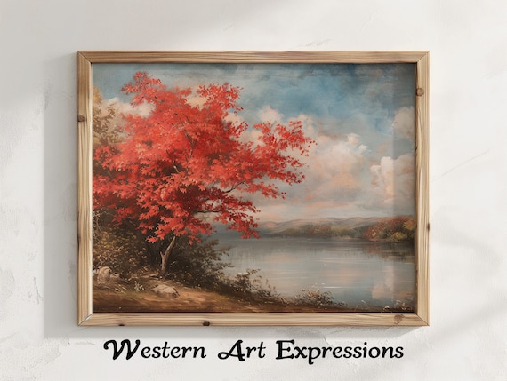 Red Maple Trees 19th Century Classic Autumn Landscape Poster
