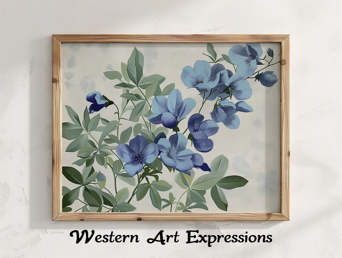 Blue Blossoms Botanical Illustration Floral Bedroom Decor Poster