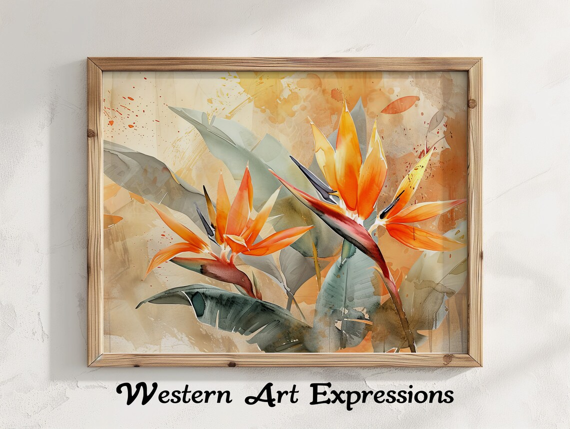Birds of Paradise Watercolor Tropical Floral Abstract Art Poster