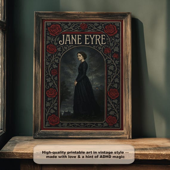 Jane Eyre Poster Gothic Art Nouveau Book Cover Print