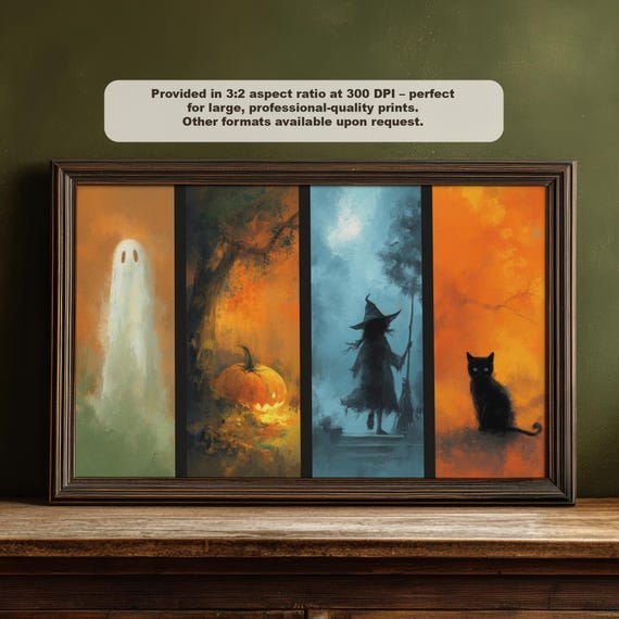 Halloween Print Spooky Black Cat Pumpkin Witch