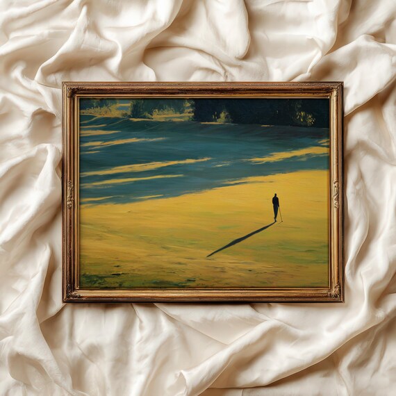 Lone Golfer Sunset Golden Fairway Impressionist Golf Art Poster