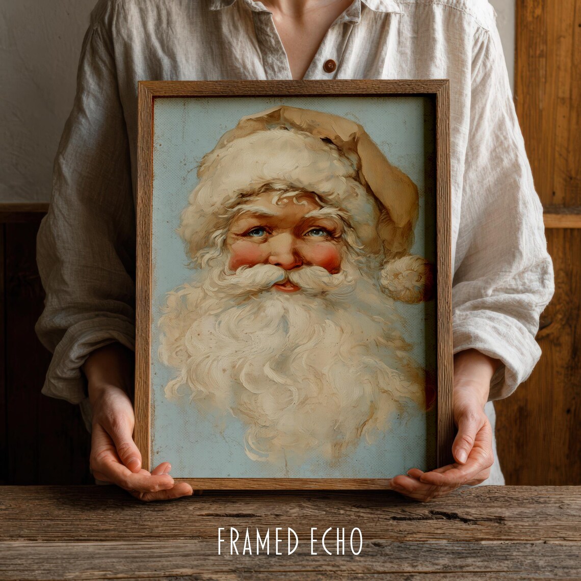 Vintage Santa Claus Portrait Retro Christmas Holiday Art Poster