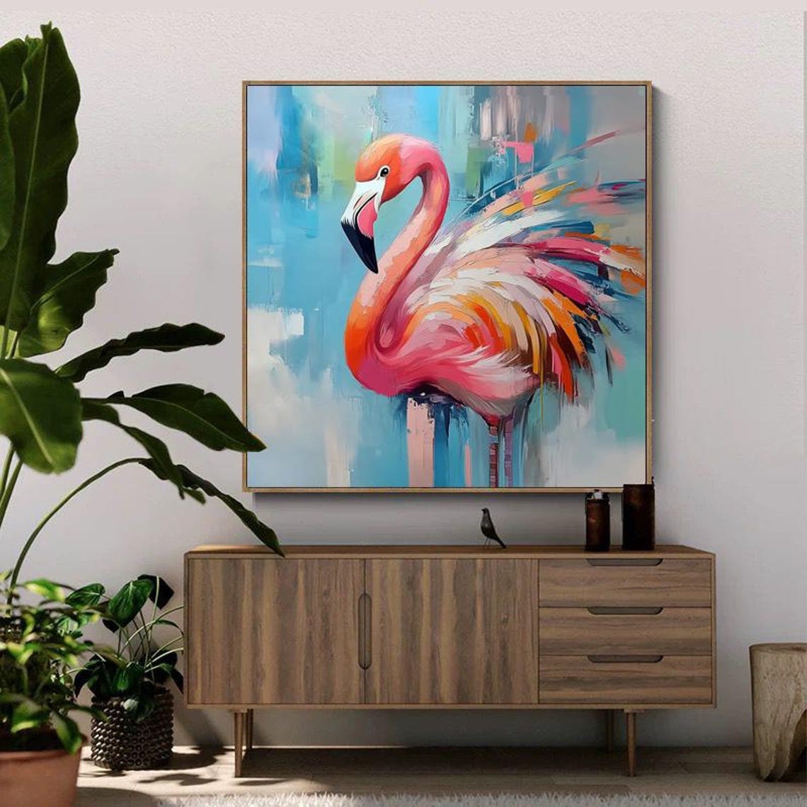 Graceful Pink Flamingo Portrait on Pastel Blue Background Poster - Image 6