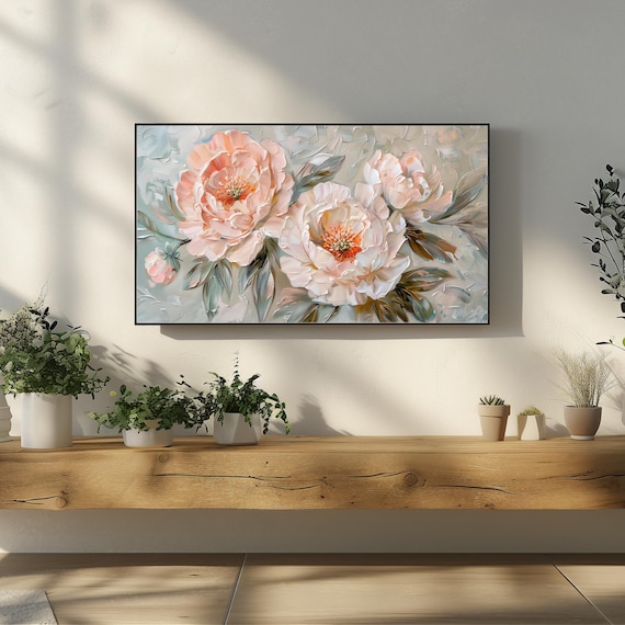 Blush Peony Impasto Painting Textured Petals Soft Floral Wall Poster