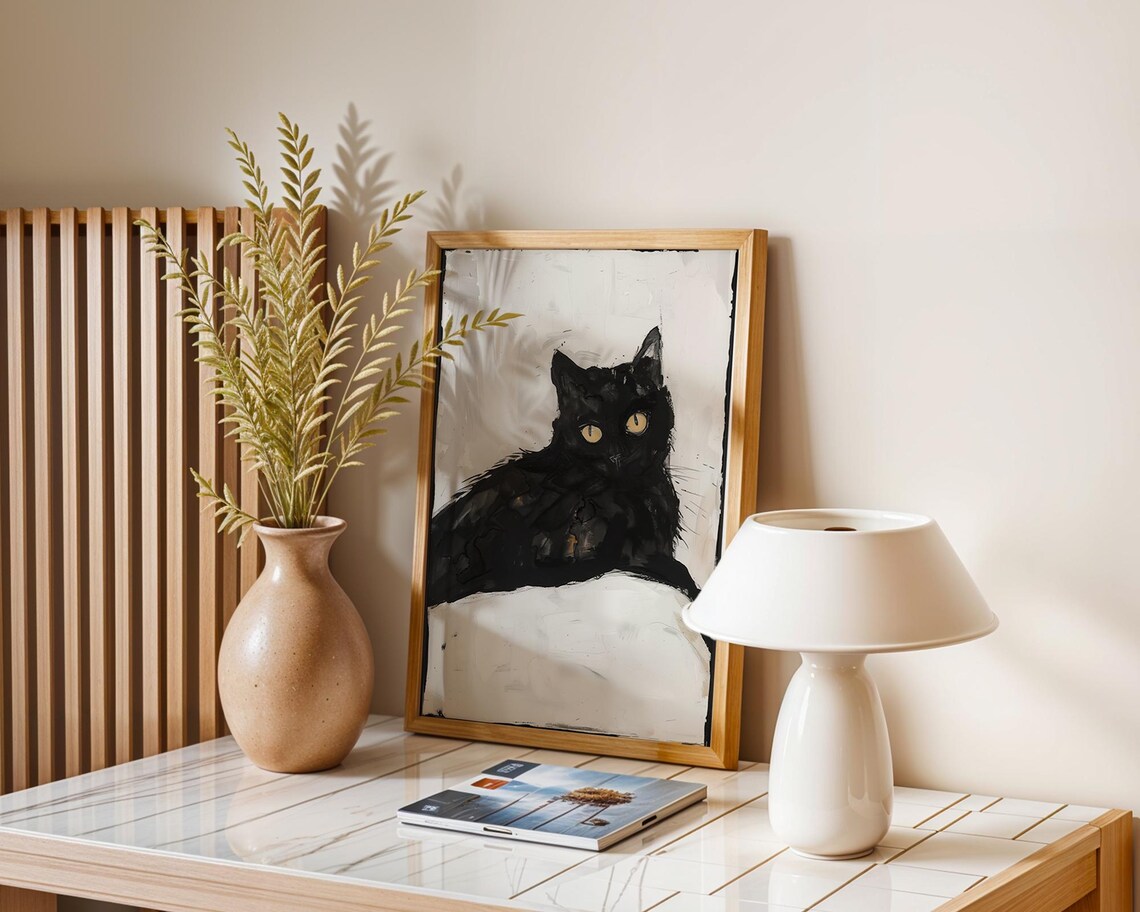 Moody Black Cat With Golden Eyes Minimalist Feline Art Poster - Image 5
