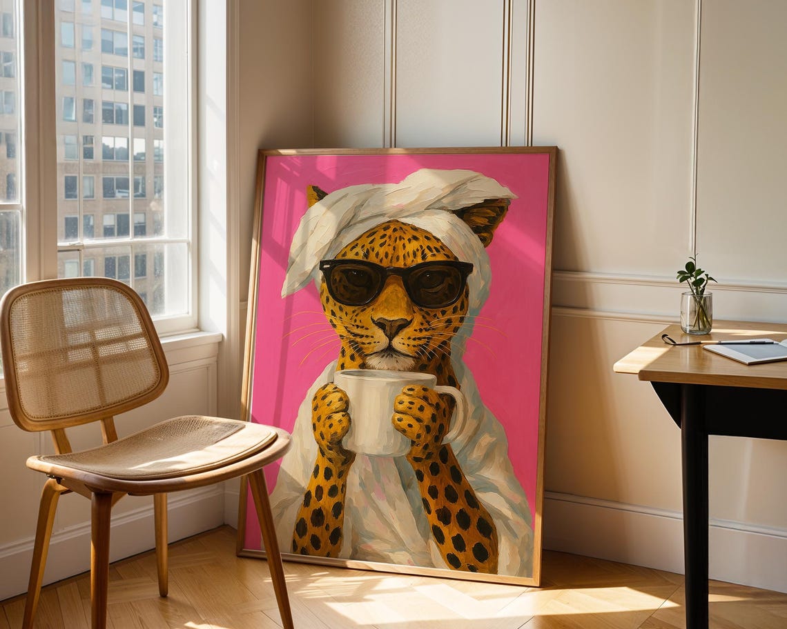 Printable Wall Art Leopard Drinking Coffee Print Funny Animal Bathroom Decor Maximalist Cat Poster Bold Trendy Kitchen - Image 5