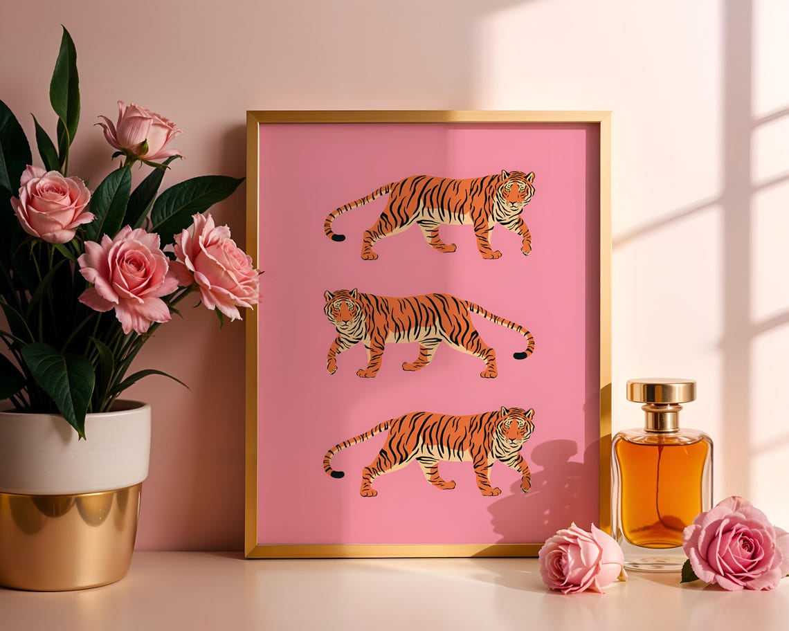 Pink Tiger Printable Wall Art Maximalist Eclectic Poster Trendy Animal Colorful Print Instant - Image 2