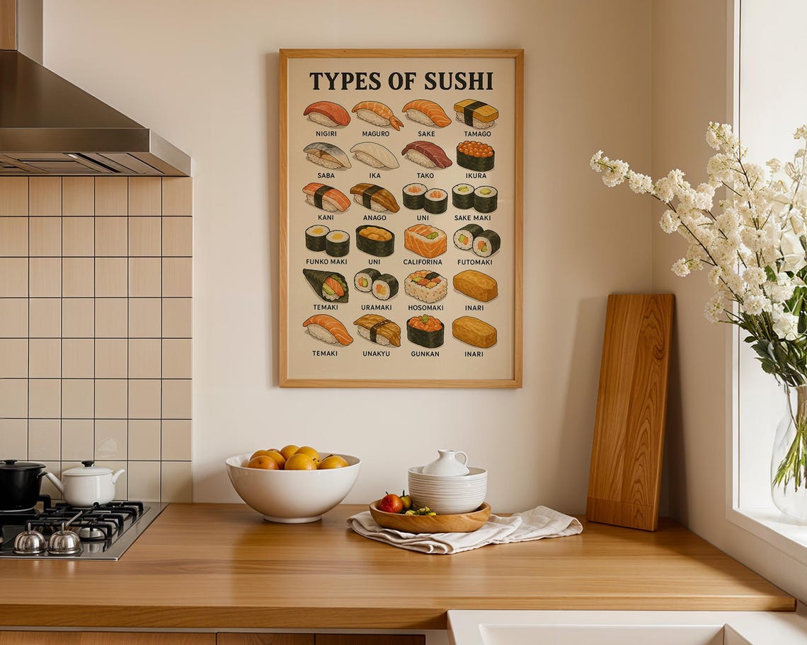 Types Of Sushi Illustrated Chart Japanese Food Guide Art Poster - Image 2
