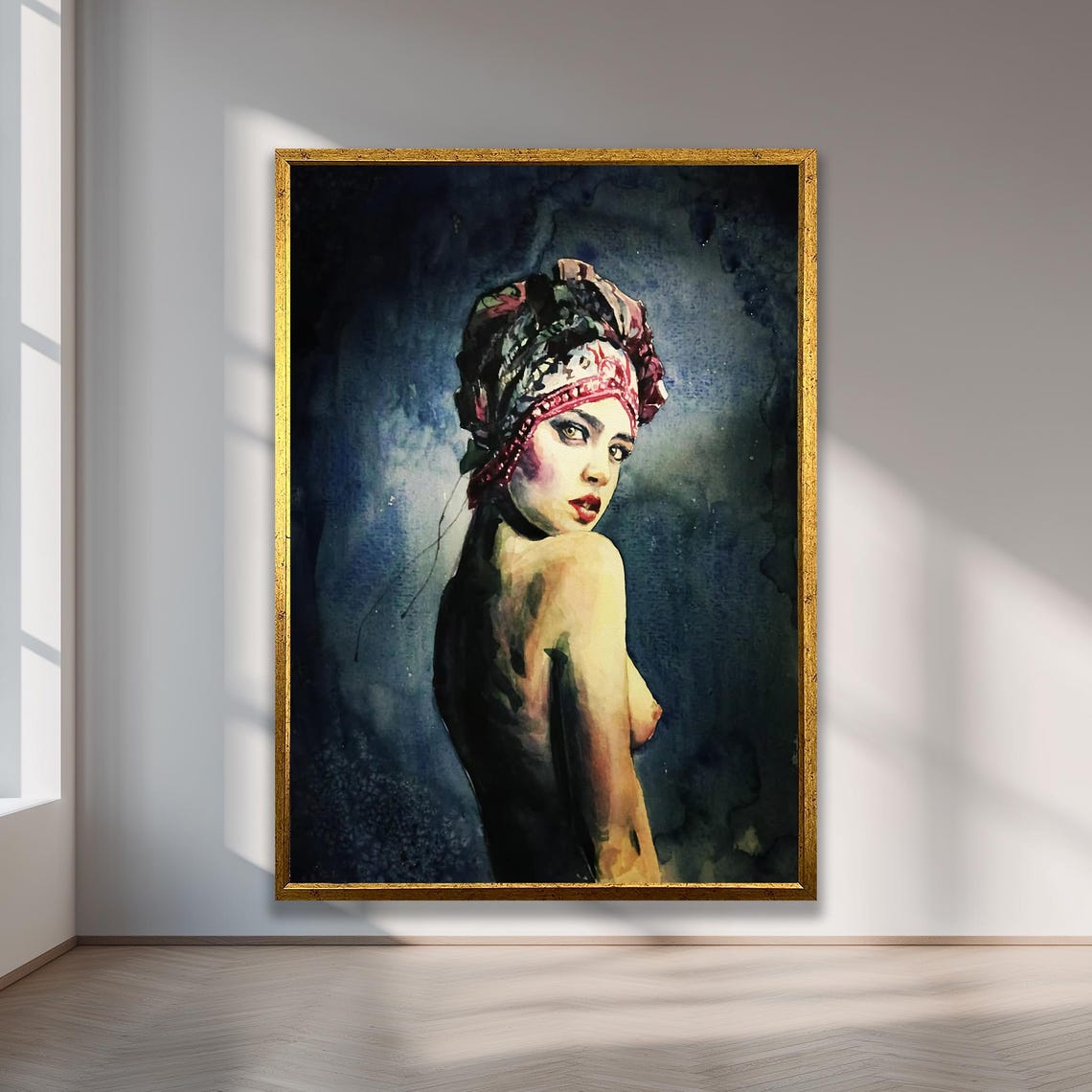 Watercolor Woman With Headscarf Canvas Wall Decor