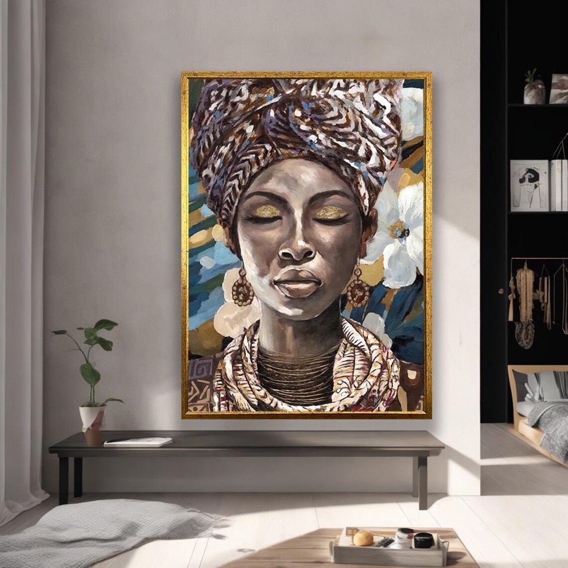 African Woman Headwrap Portrait Painting Cultural Heritage Poster