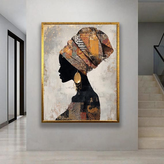 African Woman Silhouette Wall Art Elegant Afrocentric Canvas Print