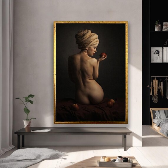 Nude Woman With Turban Holding Apple Classical Fine Art Poster