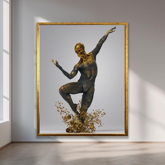 Golden Skeleton Dancer Sculpture Canvas Print Wall Decor