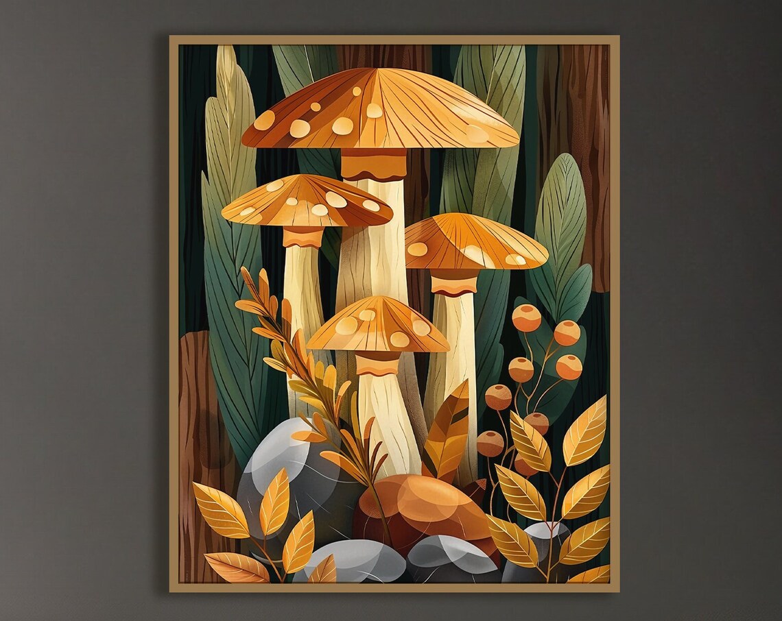Boho Mushroom Art Print, Bohemian Bedroom Decor