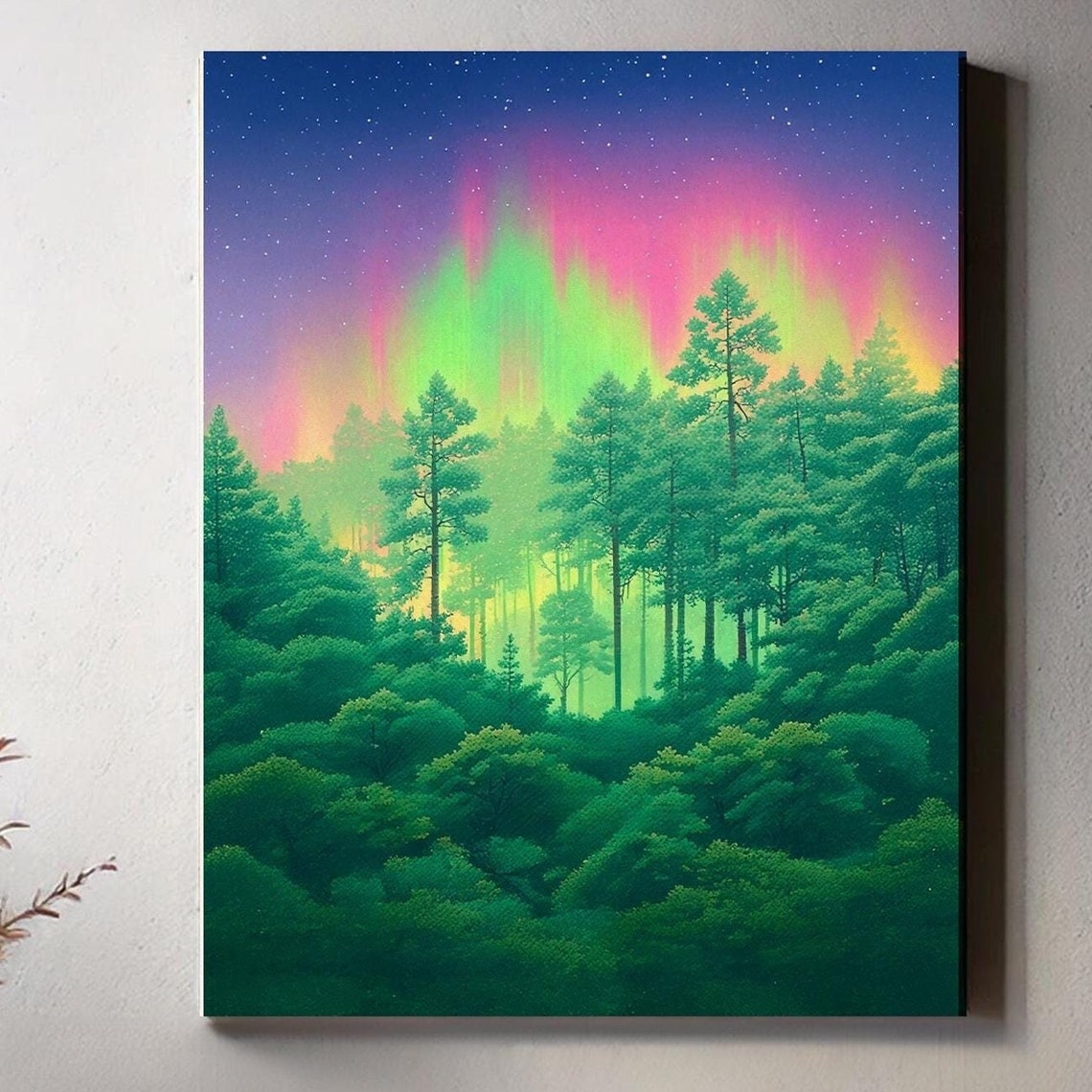 Enchanted Forest Art Northern Lights Art Print Vibrant Wilderness Art For Apartment Pastel Forest Wall Art Fantasy Art 077 - Image 3