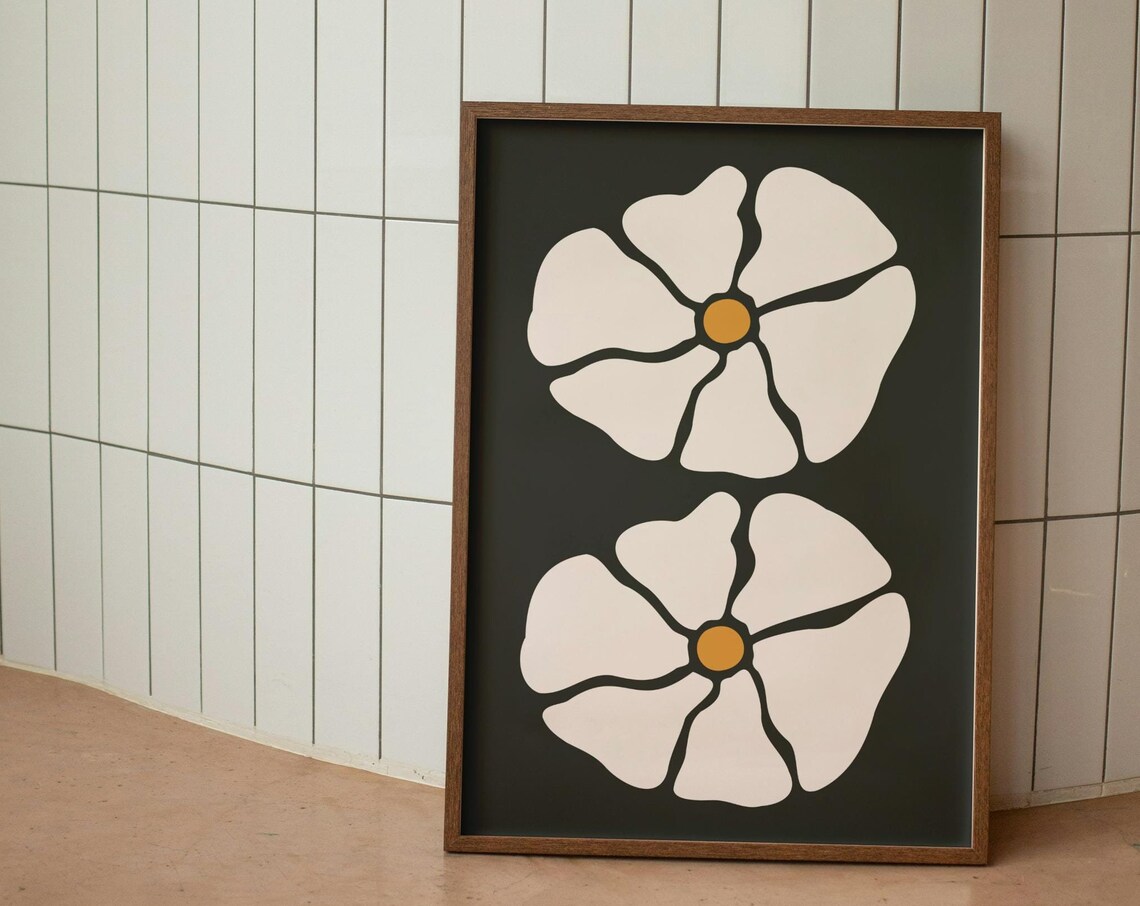 Large Cream Blossom Duo Bold Midcentury Floral Modern Art Print