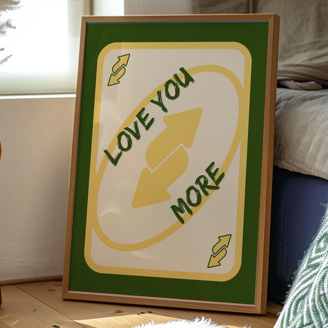 Love You More Deep Green Reverse Card Retro Poker Game Art Print