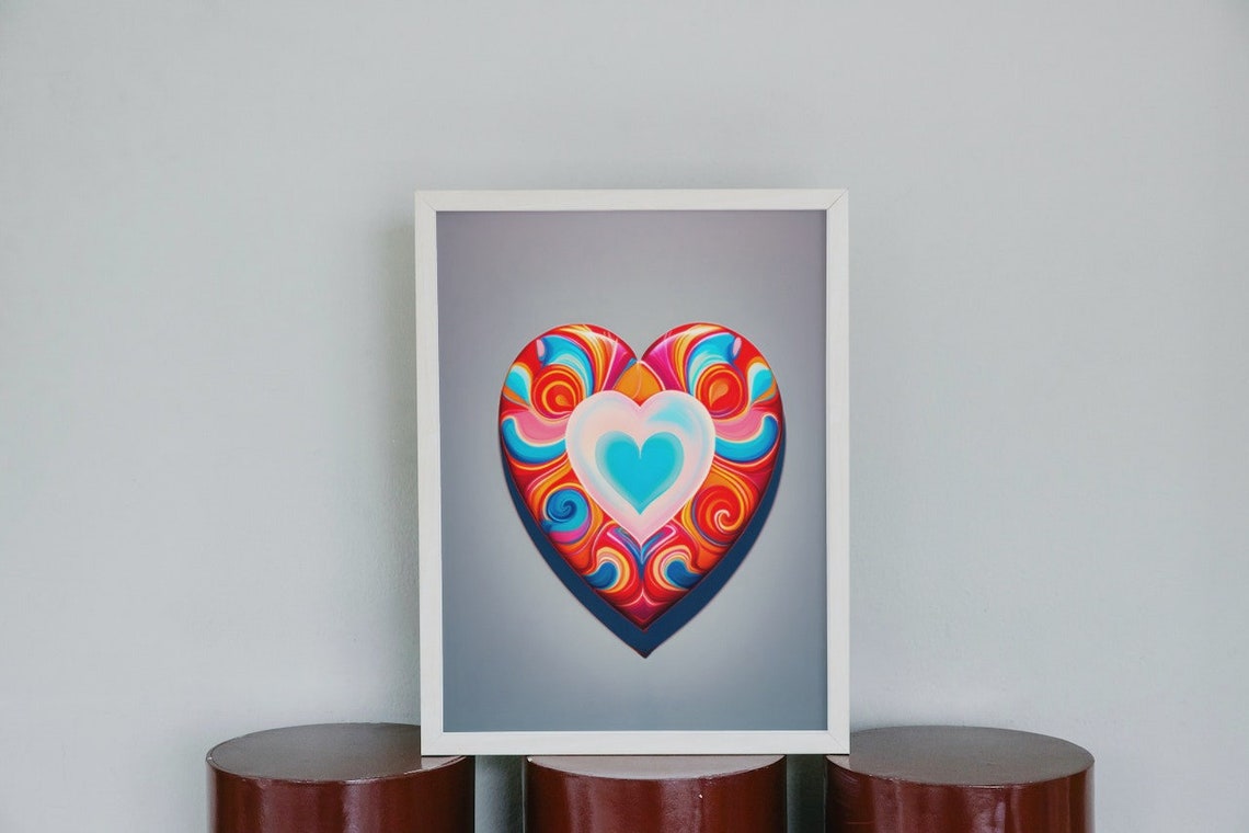 Psychedelic Swirl Heart Colorful Retro Groovy Love Art Poster - Image 4