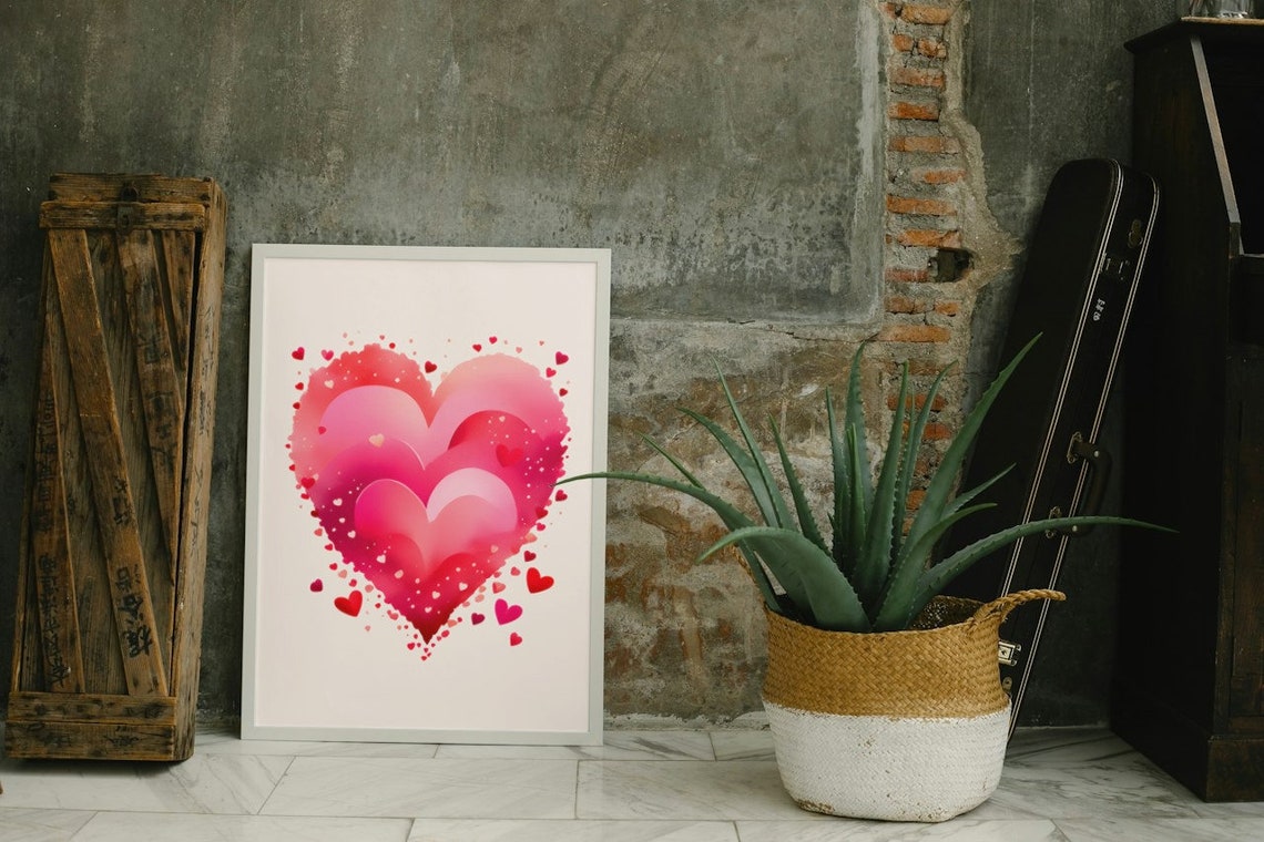 Pink Watercolor Layered Hearts Romantic Blush Love Wall Poster - Image 2