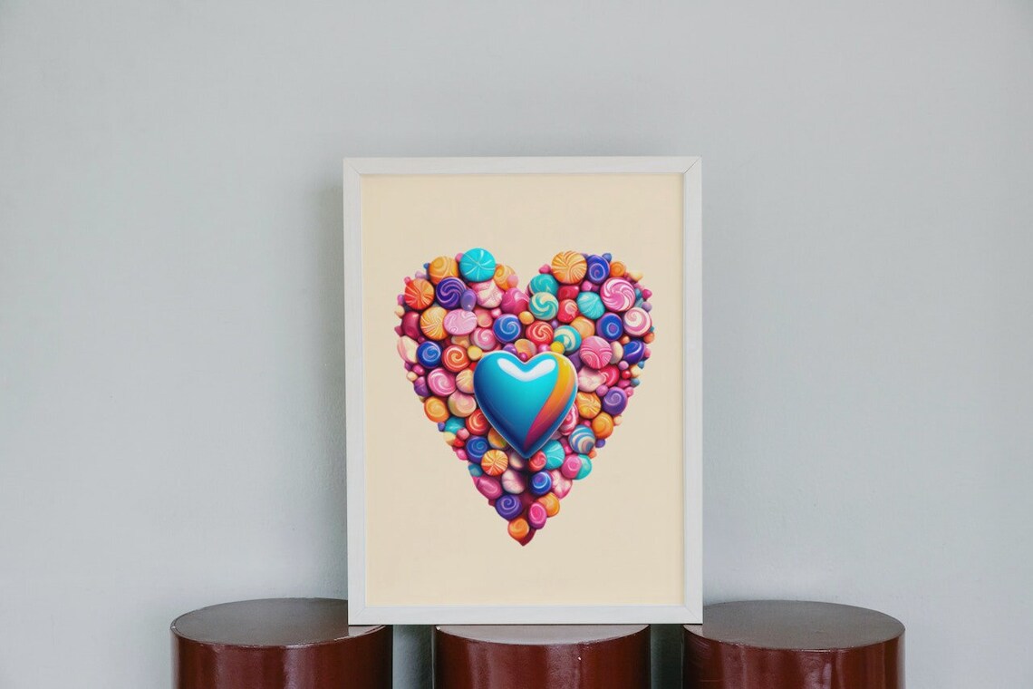 Candy Heart Colorful Sweet Lollipop Love Art Valentine Wall Poster