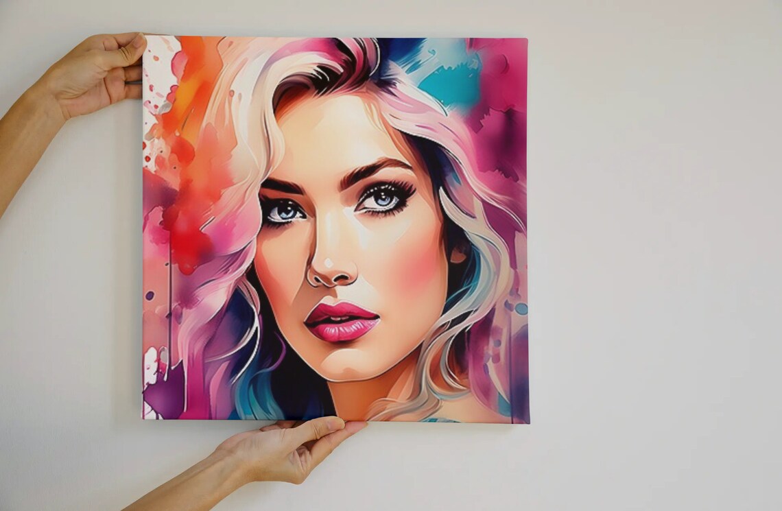Blonde Woman Watercolor Portrait Colorful Modern Feminine Wall Art - Image 2