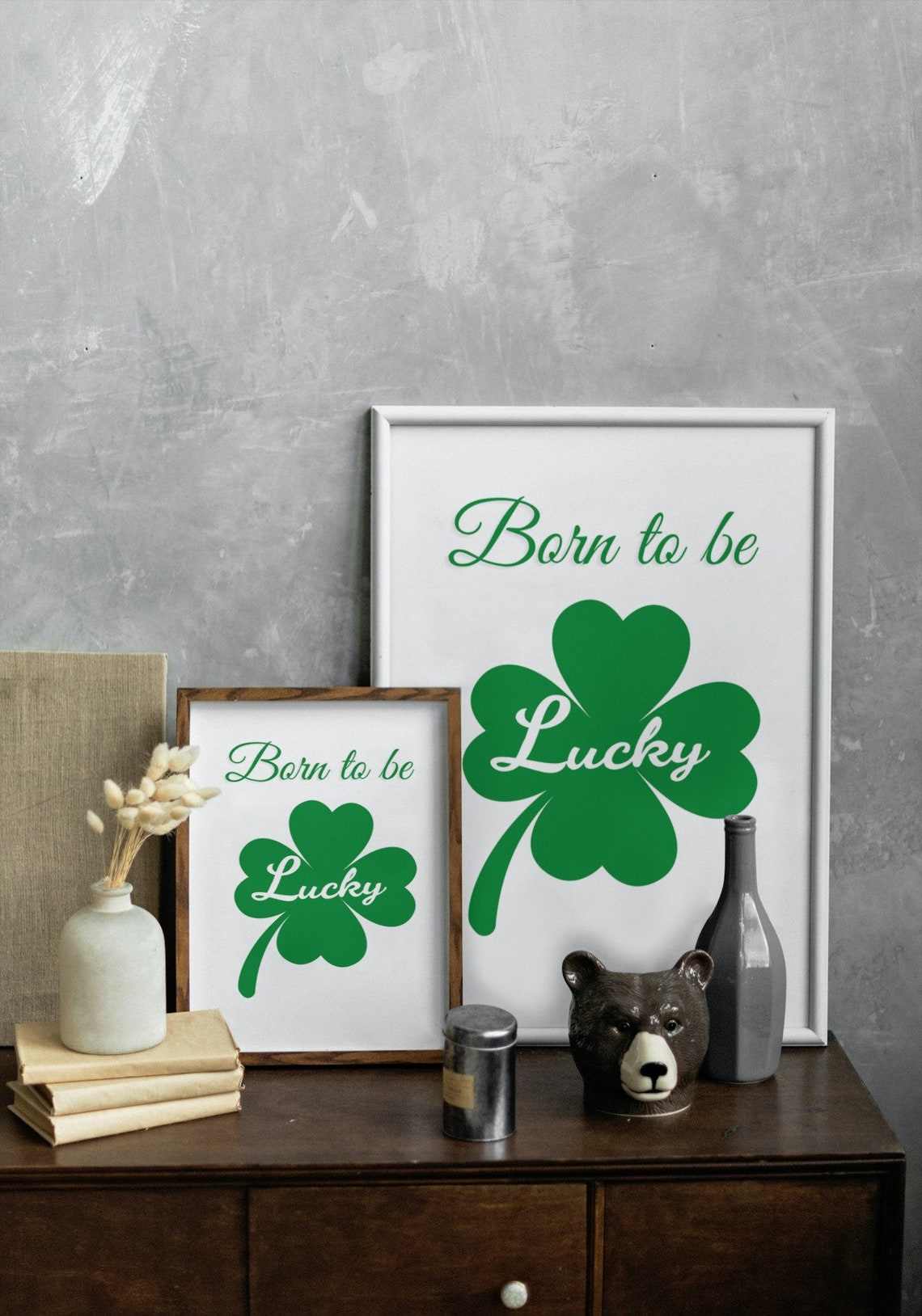 Born To Be Lucky Green Shamrock St Patricks Day Quote Wall Poster