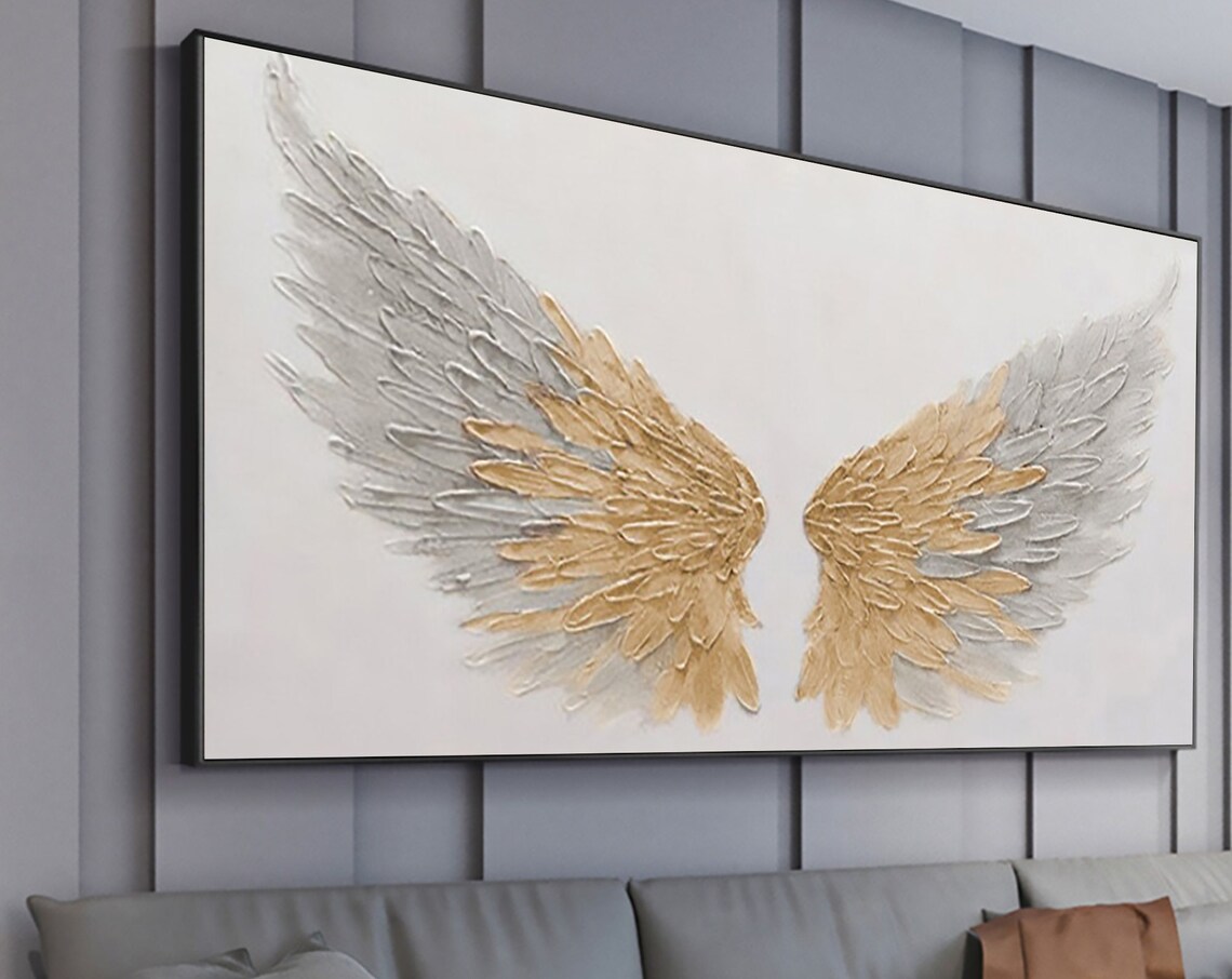 Gold Grey Angel Wings White Minimalist Textured Feather Poster - Image 6