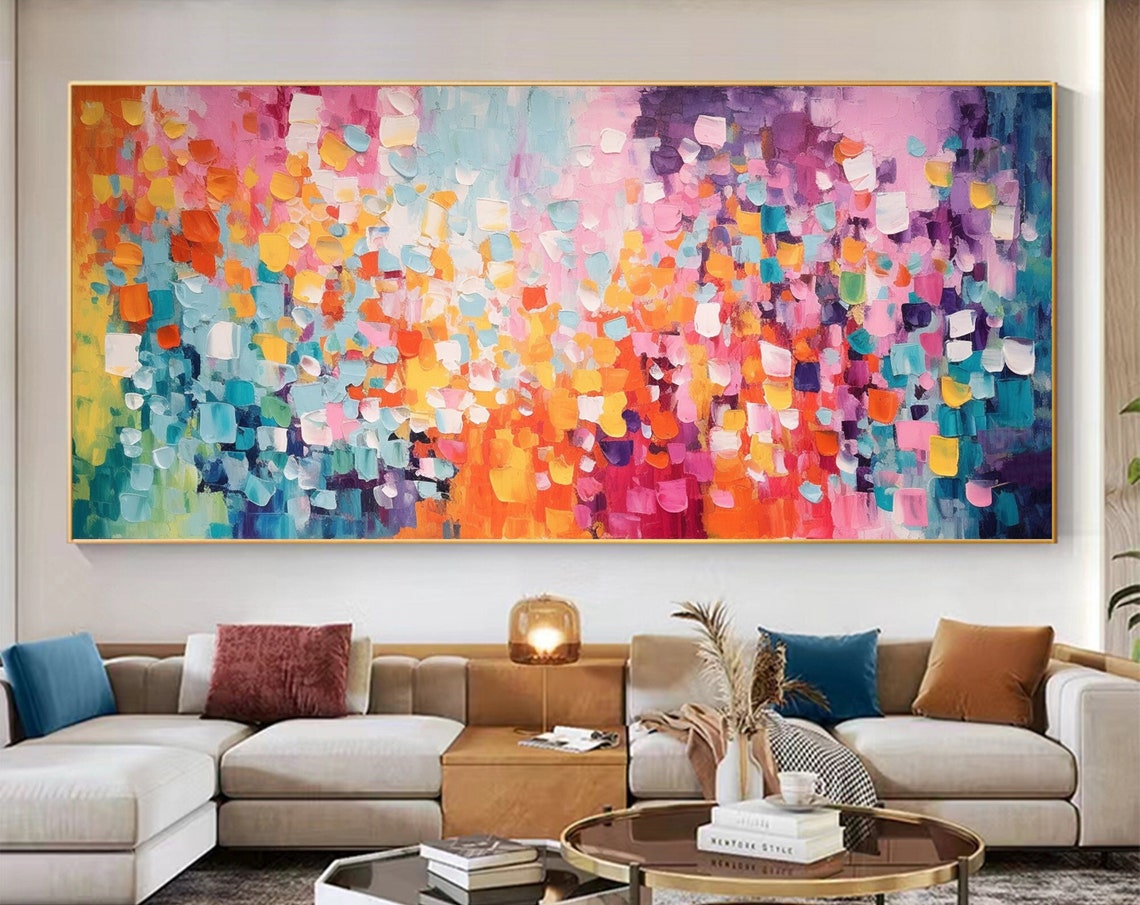 Colorful Mosaic Dabs Orange Glow Center Confetti Abstract Poster