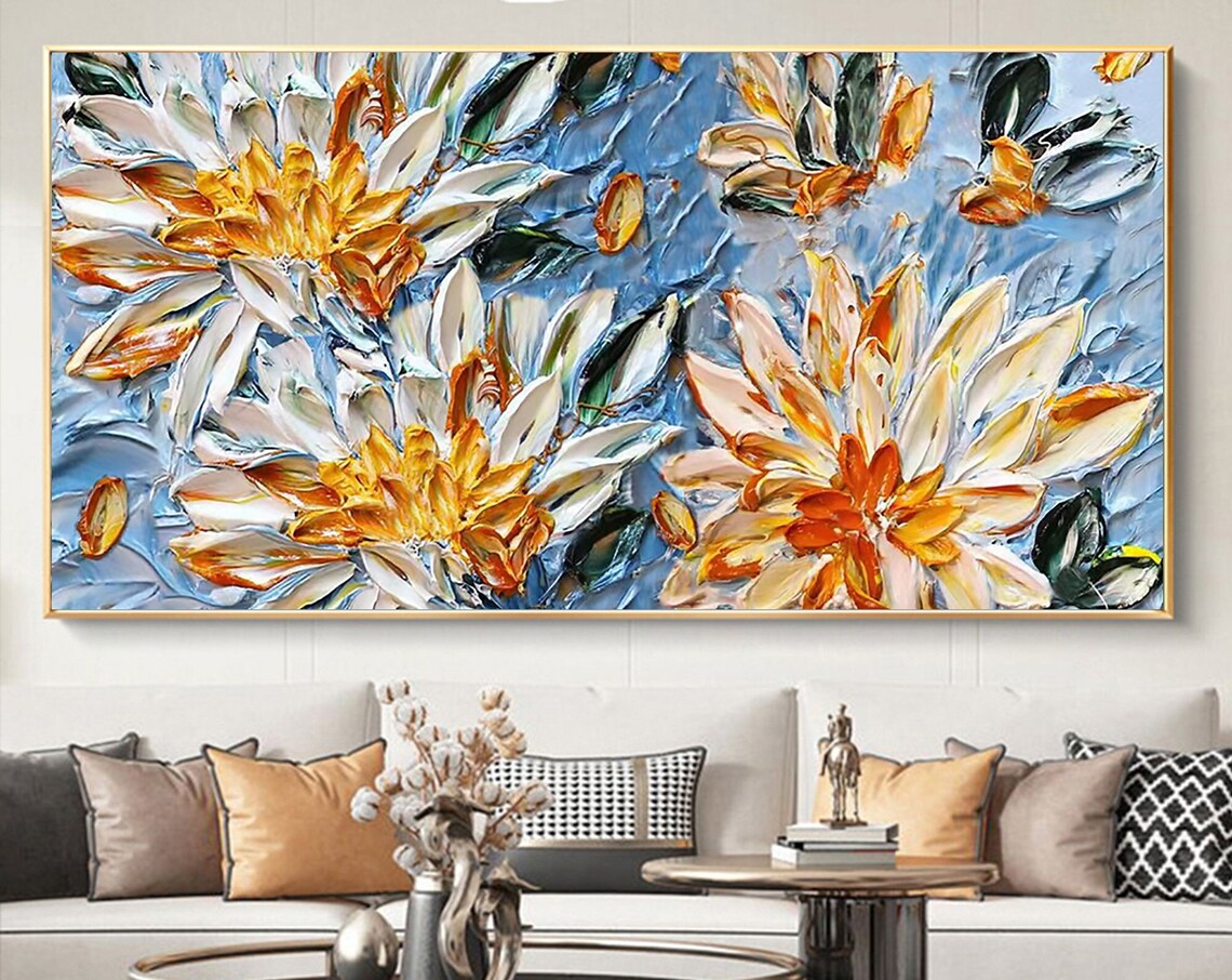 3D White Orange Blossom Impasto Panoramic Oil Painting Art Print