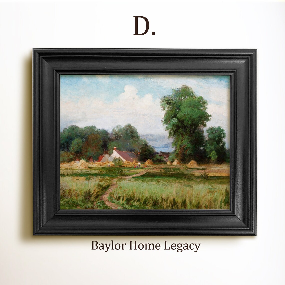 Vintage Cottage Landscape Oil Painting Art Print - Image 2
