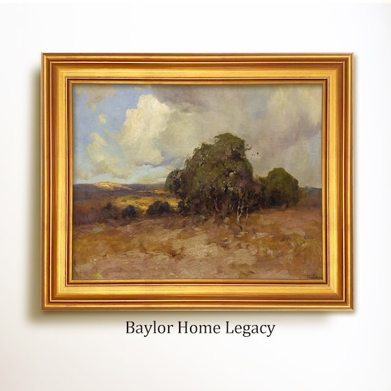 Framed Landscape Oil Painting Print On Moody Vintage Country Landscape Art Texas Landscape Framed Wall Art