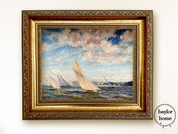Vintage Nautical Sailboat Racing Oil Painting Art Print