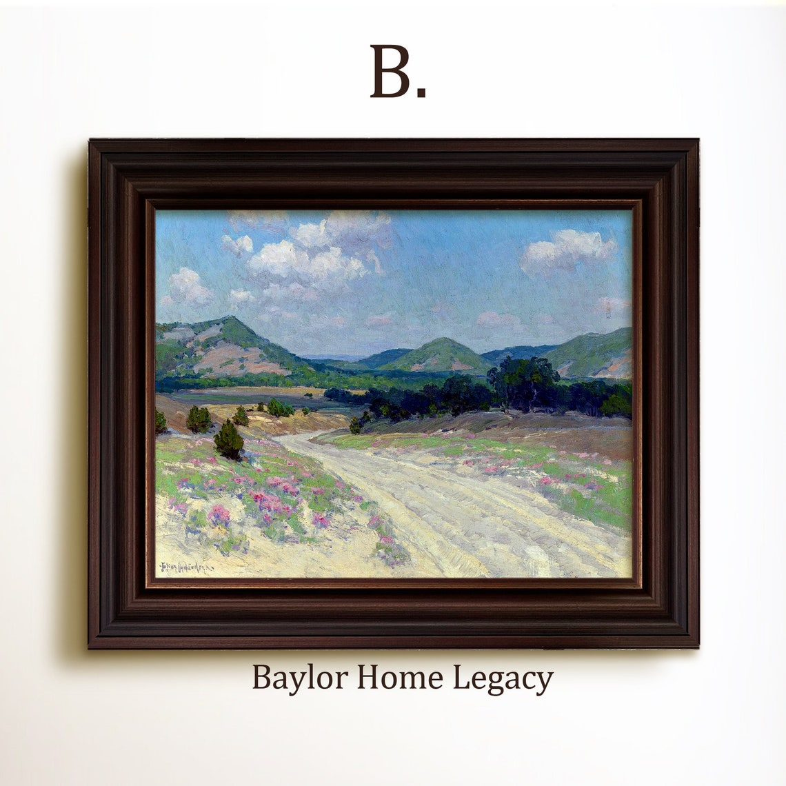 Framed Texas Landscape Oil Painting Print On Tx Hill Country Art Print Of Antique Painting In Wood Frame Texas Fine Art - Image 4