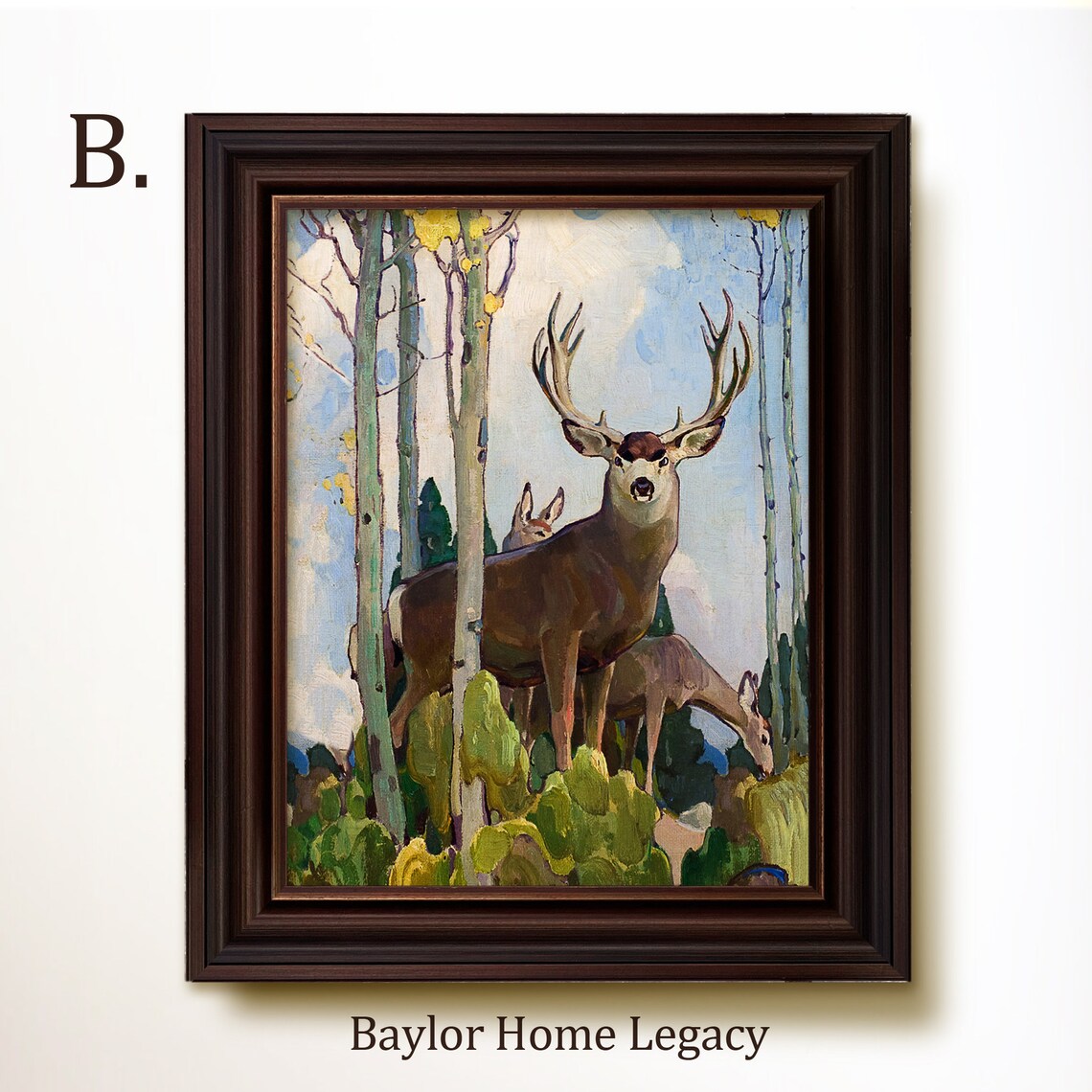 Mule Deer Buck with Antlers in Aspen Grove Vintage Wildlife Art Poster - Image 4