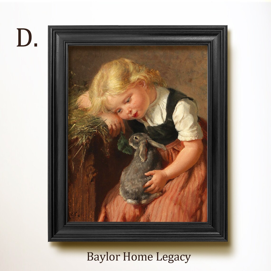 Vintage Little Girl Holding Bunny Rabbit Antique Nursery Art Poster - Image 2